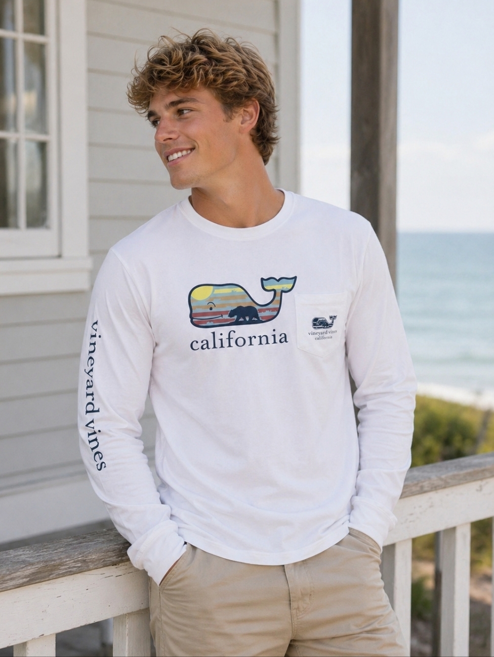 Vineyard Vines Shirt Mens Size Small Long Sleeve California Whale Design Graphic